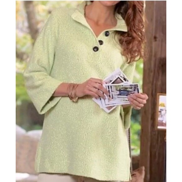 SOFT SURROUNDINGS Set Sail Sweater‎ Green Size PS Buttons Collared - Picture 1 of 5